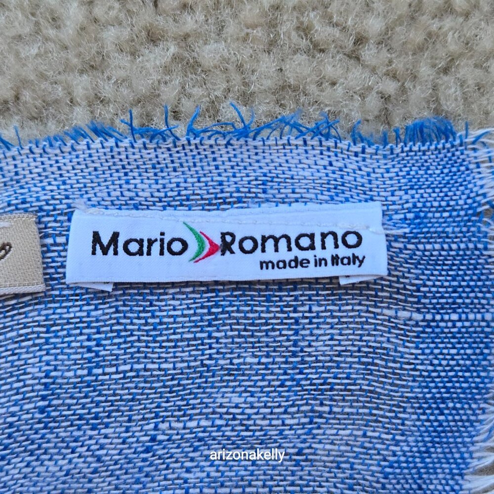 Mario Romano Capri Linen Scarf Italy Italian Blue Stripe - Picture 5 of 12